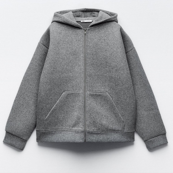 New Zara Soft Neoprene Effect Zip Front Hoodie Bomber Jacket NWT Small - Picture 11 of 16
